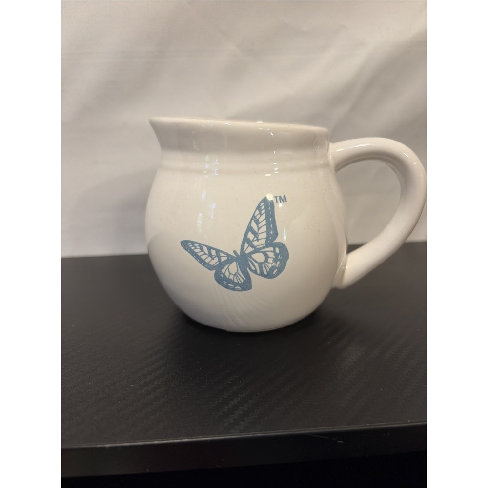 Limited Edition Blue Butterfly Ceramic Creamer Pitcher White Glossy Mini Jug